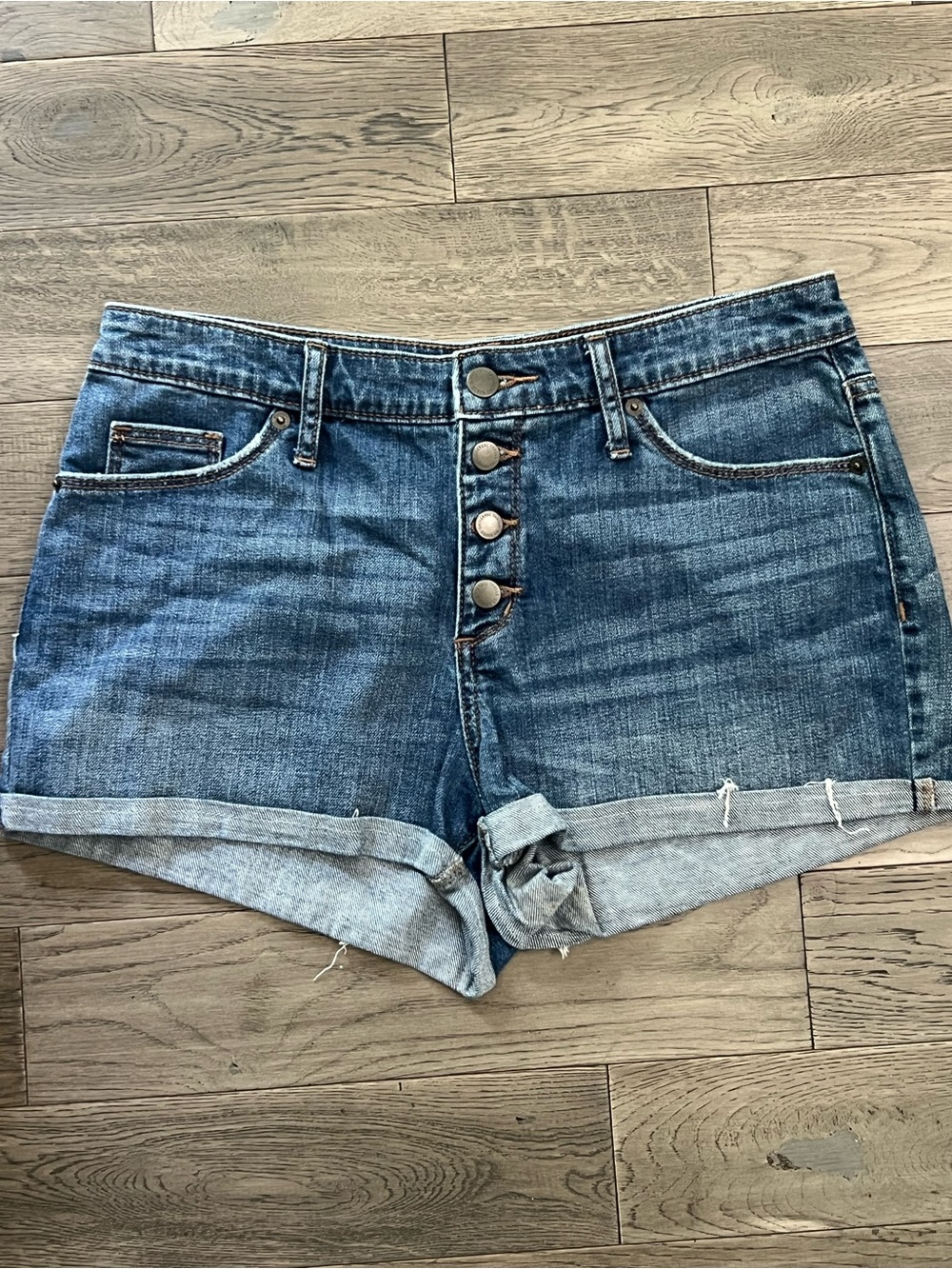 Universal Thread Dark Wash Button-Front Jean Shorts